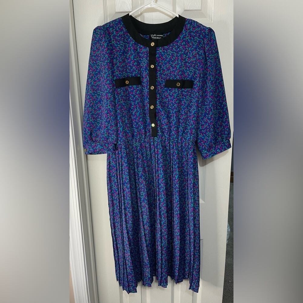 Vintage Granny-core Pleated Made in USA 80's Midi Dress size 12